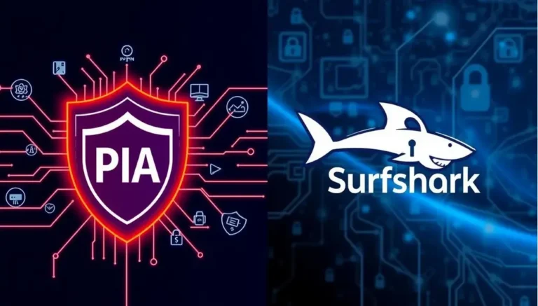PIA vs Surfshark. a close up of a logo